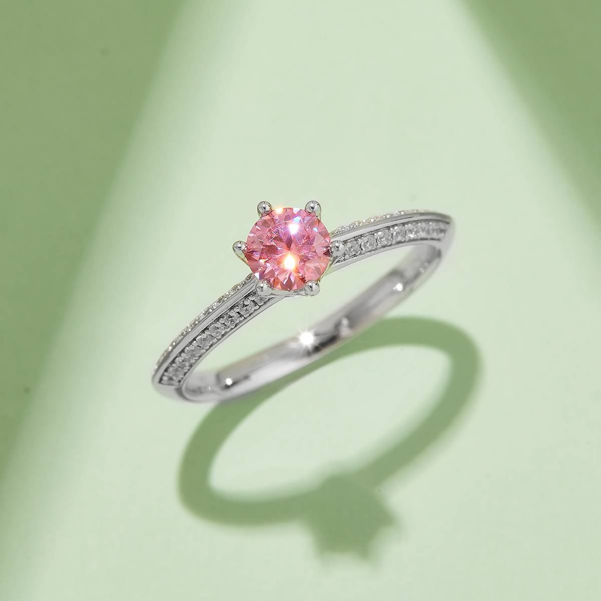 Straight arm luxury inlaid Half Wall Mountain S925 silver plated platinum Moissanite women's ring 50 points D-grade